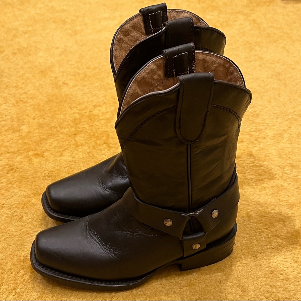 Dona Michi Unisex Kids Genuine Soft Cow Hide Brown Leather Motorcycle Boots